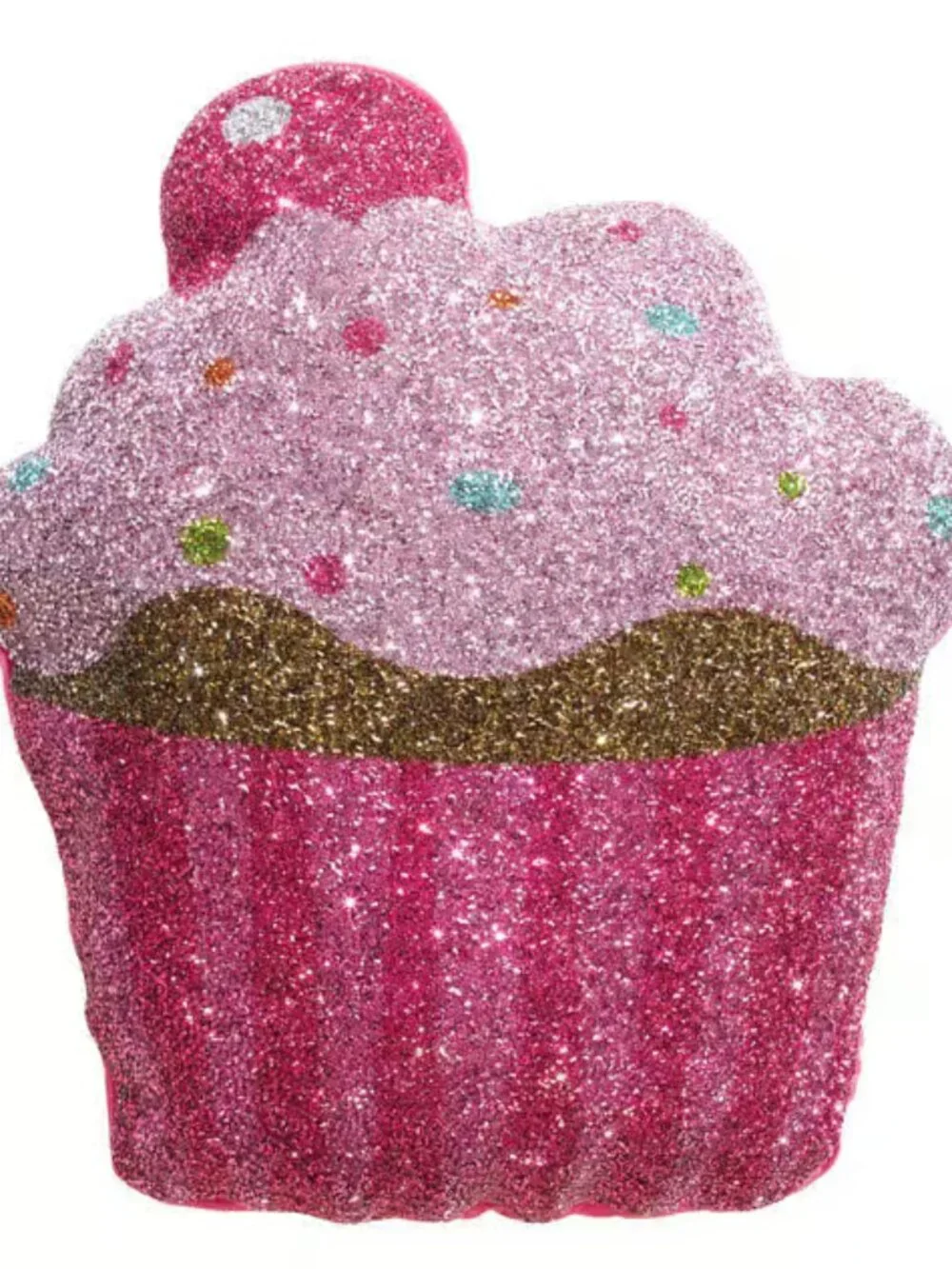 Sparkles Home Shaped Pillow Cupcake 16.5x15.75in Pink Glitter Decorative